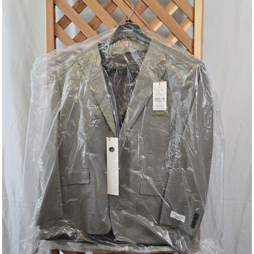 NWT J.M. Haggar Men's JMH Premium Stretch Jacket - Size 46 - Color Oatmeal Solid